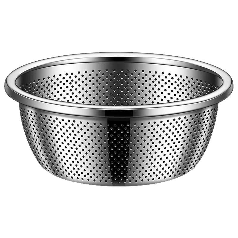 304 Stainless Steel Basin Drain Basket Vegetable Basket Household Rice Washing Sieve Thickeneded Cooking Basin and Basin Vegetable Basin Wholesale
