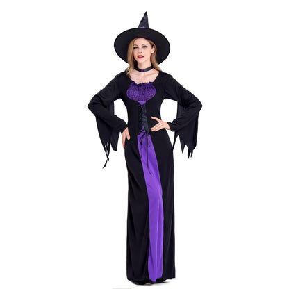 Amazon Cross-Border Halloween Purple Witch Costume Magician Long Skirt Wizard Cosplay Stage Performance Costume