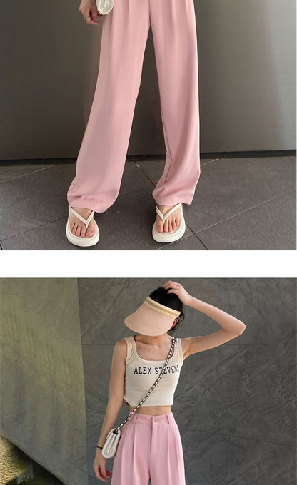 Gray Suit Pants for Women Spring and Summer New High-Waisted Double Pleated Slim Floor-Length Trousers Casual Straight Wide-Leg Pants