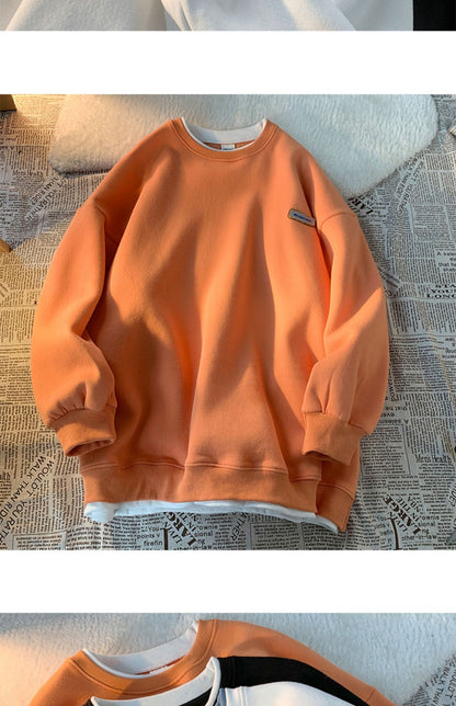 Green sweater men's and women's Hong Kong style spring and autumn top new oversize fake two-piece coat top couple wear lazy