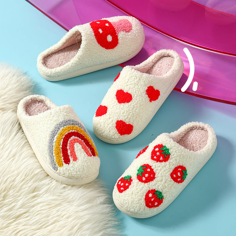 Autumn and Winter Home Cotton Slippers for Women, Cute Printed Plush Soft-Soled Slippers, Indoor Warm, Non-Slip and Comfortable