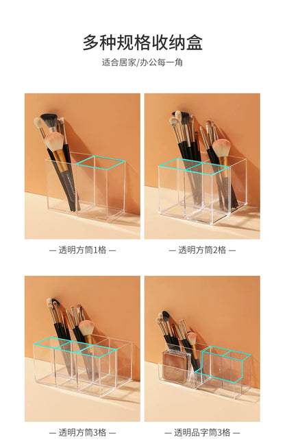 [Multiple Specifications] Transparent Square Storage Tube Detachable Cosmetics Organizer Box Cosmetics Storage Rack Mi Mu