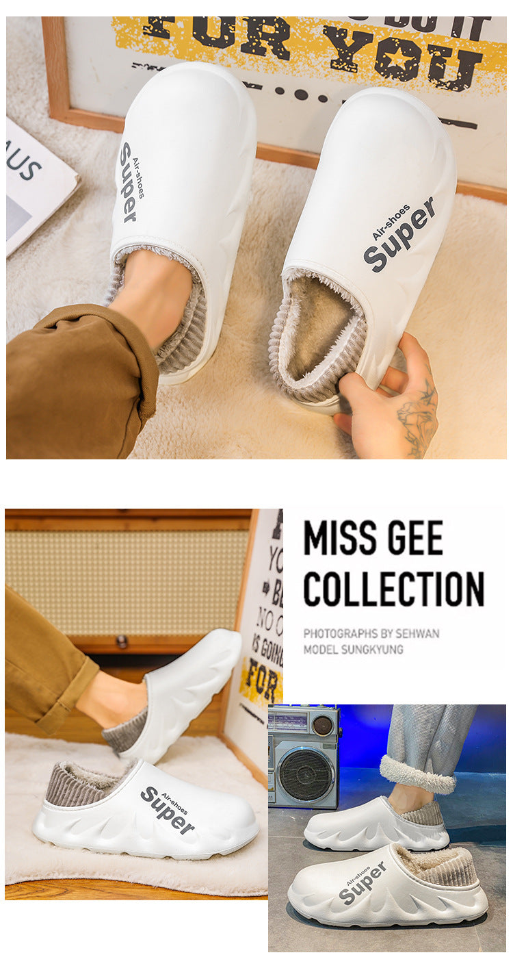 Waterproof Cotton Slippers for Men in Winter, Velvet Warm Anti-Slip Bag and Cotton Shoes for Outer Wear, Thick-Soled Winter Home Shoes Wholesale