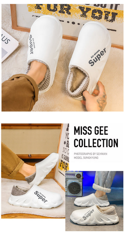 Waterproof Cotton Slippers for Men in Winter, Velvet Warm Anti-Slip Bag and Cotton Shoes for Outer Wear, Thick-Soled Winter Home Shoes Wholesale