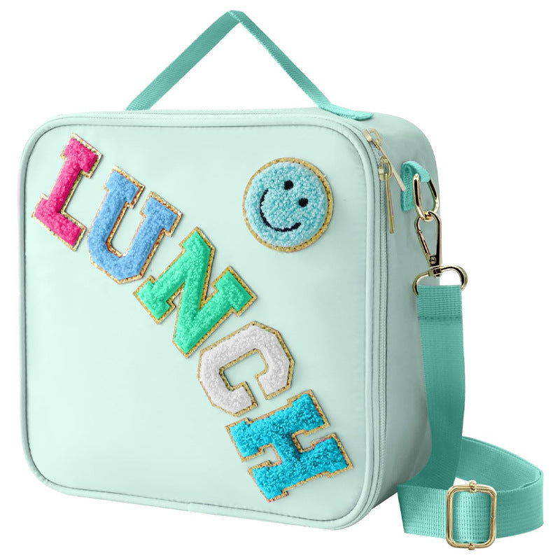 Amazon Explosions Smiley Letters Portable Lunch Bag Outdoor Portable Aluminum Film Fresh-keeping Bag Insulation Bag Cross-border Exclusive