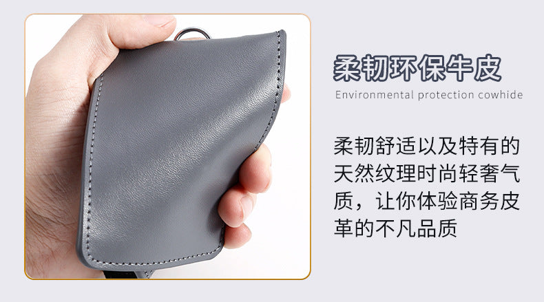 Work Card Case Detached Double Card Position Genuine Leather Folding Card Case Chest Card Lanyard Access Control Card Student School Card Rice