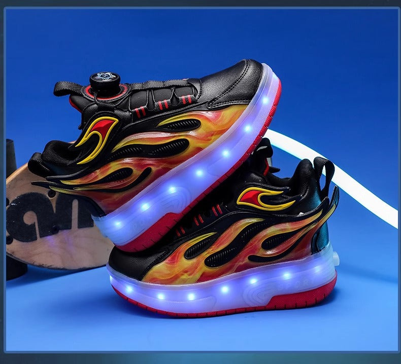 Children's Heelys Shoes, Retractable and Lighted, Boys' Flying Shoes with Wheels, Primary School Students' Roller Skate Shoes