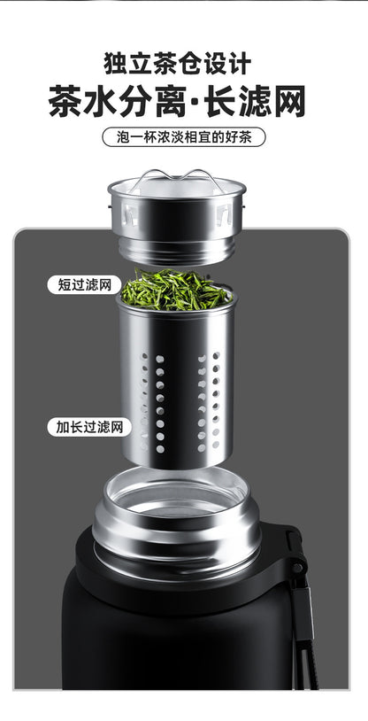 Outdoor Large-Capacity All-Steel Kettle for Men, Tea-Water Separation Vacuum Insulated Cup, 316 Stainless Steel Hiking Sports Water Cup