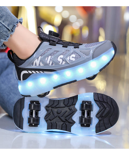 Cross-Border Children's Four-Wheel Roller Shoes, Boys' Light-Up Shoes, Detachable Girls' Student Sports Shoes, Children's Roller Skating Shoes