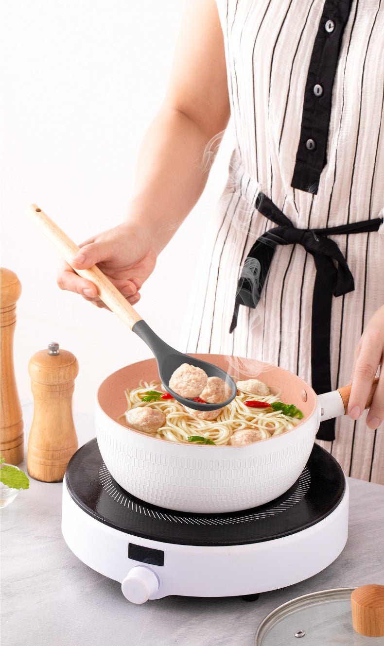 Wholesale Wooden Handle Silicone Kitchenware 12 Pieces suit Household Non-Stick Cooking High Temperature Resistant Cooking Silicone Spoon suit
