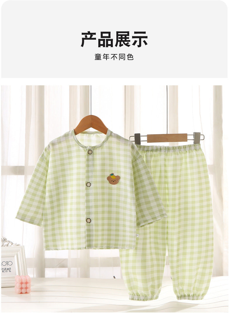 Boys and Girls Cloud Cotton Home Clothes Set Summer Cardigan Cartoon Kidsren's Pajamas Tops Pants Spring & Fall Two-Piece Set