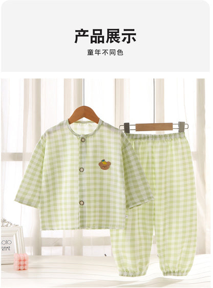 Boys and Girls Cloud Cotton Home Clothes Set Summer Cardigan Cartoon Kidsren's Pajamas Tops Pants Spring & Fall Two-Piece Set