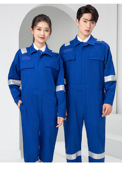 Marine Crew Reflective Strip Pure Cotton Overalls Long-sleeved Men's Summer Wear-resistant Electric Welding Shipyard Workshop Labor Insurance Clothing