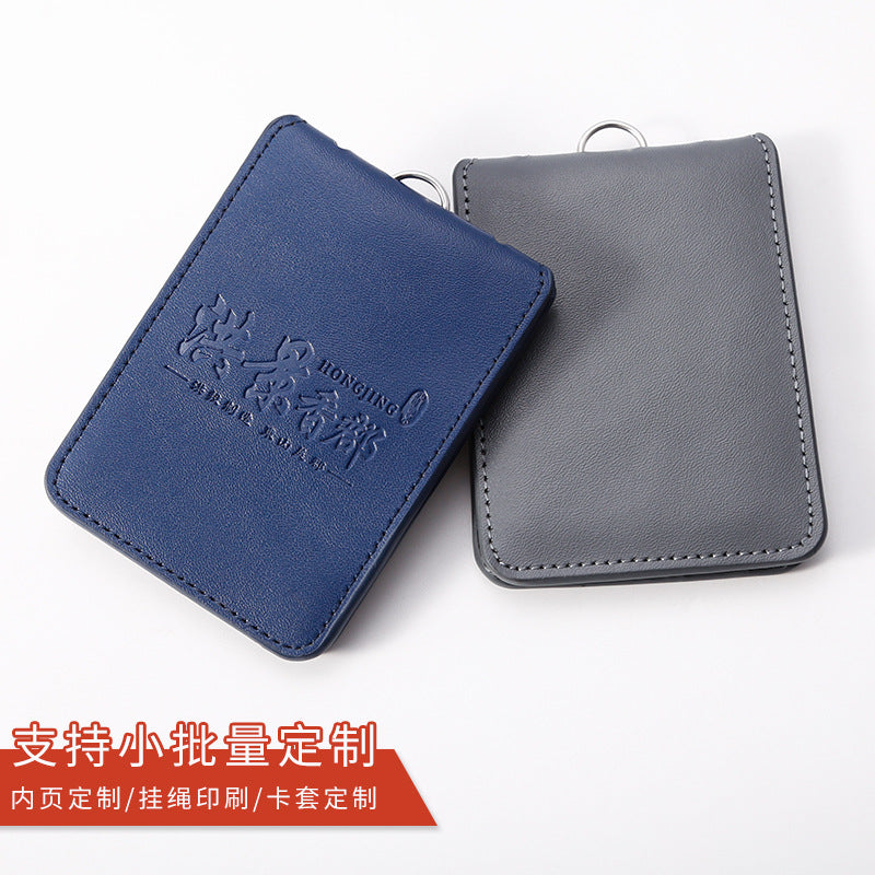 Work Card Case Detached Double Card Position Genuine Leather Folding Card Case Chest Card Lanyard Access Control Card Student School Card Rice