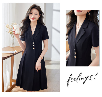 [Elegant Long Skirt] V-neck Short-sleeved dress High-end Work Clothes Mid-length Skirt Spring and Summer Business Wear Uniform