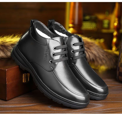 [Genuine leather cowhide] men's cotton shoes winter fleece-lined casual leather shoes non-slip waterproof middle-aged and elderly dad shoes