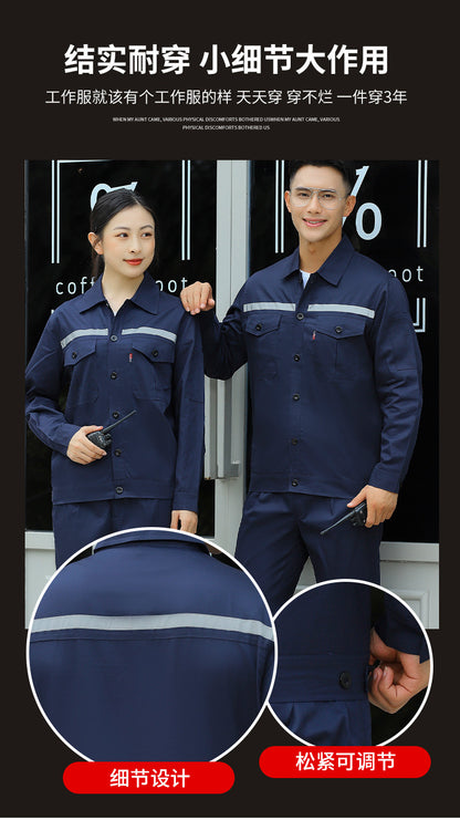 Pure Cotton Thin Summer Long Work Clothes Suit Wear-Resistant, Breathable and Sweat-Absorbent Welder Shipyard Factory Workshop Suit