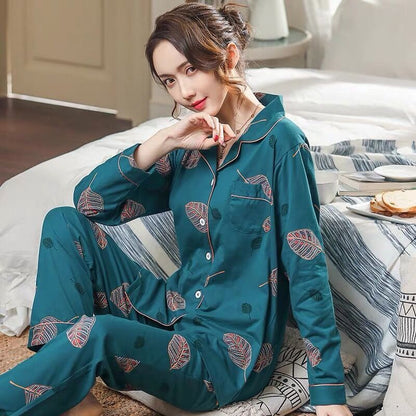 Autumn and Winter Women's 100 Pure Cotton Pajamas Women's Loose Cardigan for Middle-aged and Elderly Mothers Spring and Autumn Long-sleeved Casual Home Clothes