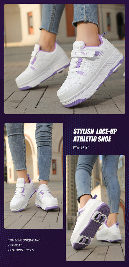 New heloo shoes two-wheel roller shoes children with wheels shoes girls skates student deformation shoes wholesale