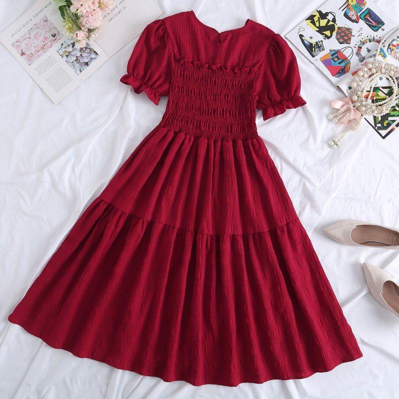 New Design Niche Skirt, Feminine, Slim Waist, French Mid-length, Western Style Short-sleeved Dress