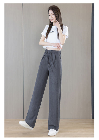 Ice Silk Wide Pants for Women Summer 2025 New High-Waisted Lazy Casual Thin Straight Floor-Length Pants