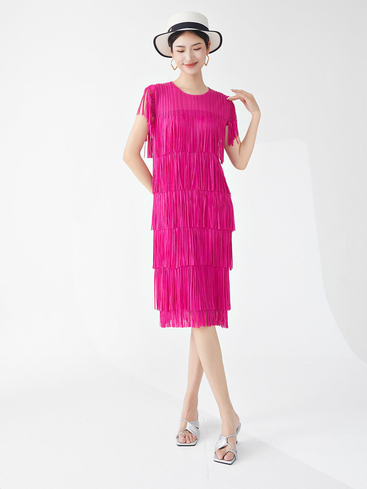 Miyake Hot Selling Dress Commuting Women's Summer Design Niche Drape Temperament Fashionable Elegant Tassel Midi Skirt