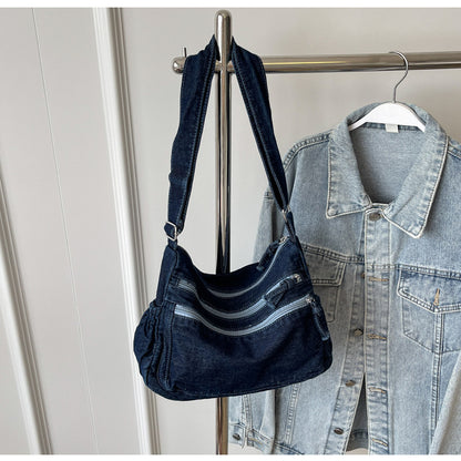 Casual Denim Shoulder Bag Japanese Harajuku Style Canvas Bag for Women 2026 New Large Capacity Simple Crossbody Bag