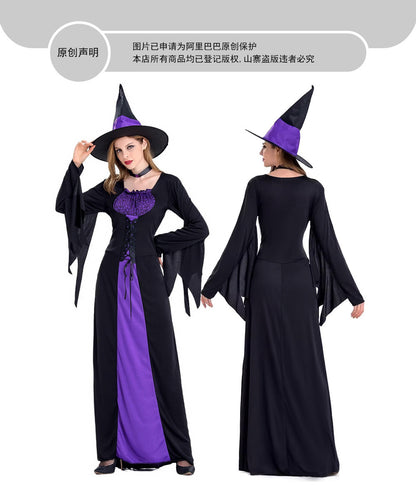 Amazon Cross-Border Halloween Purple Witch Costume Magician Long Skirt Wizard Cosplay Stage Performance Costume