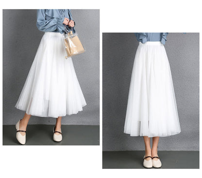 Mesh Skirt Long Skirt Mid-length A- line Skirt Summer Square Dance Skirt 720 Degree Large Swing Skirt in stock Hair