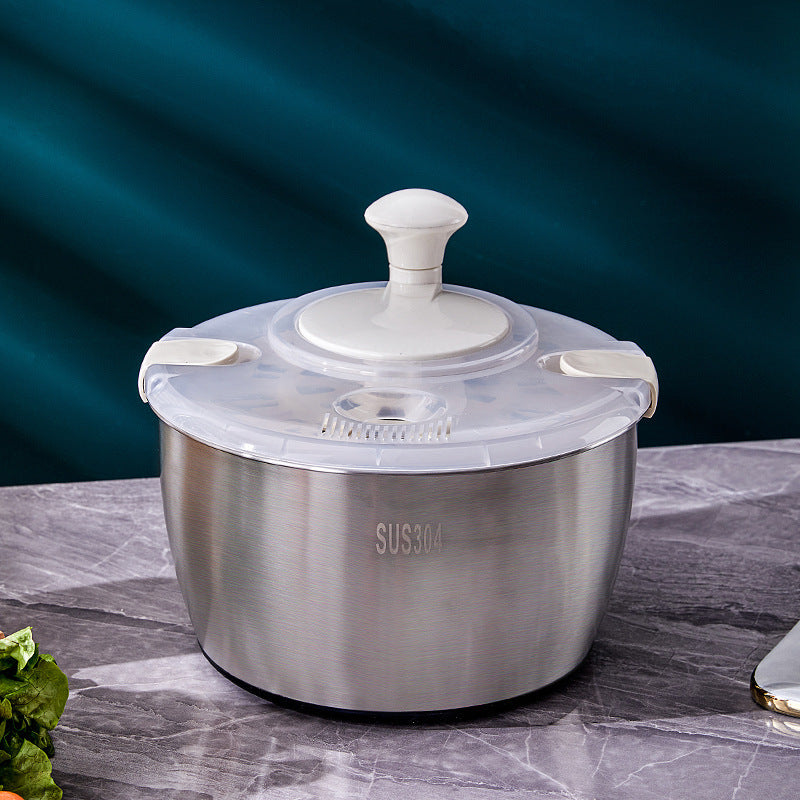 304 Vegetable Salad Dehydrator Kitchen Vegetable Washing Hand Dryer Double-Layer Drain Vegetable Washing Basin Fruit and Vegetable Dryer