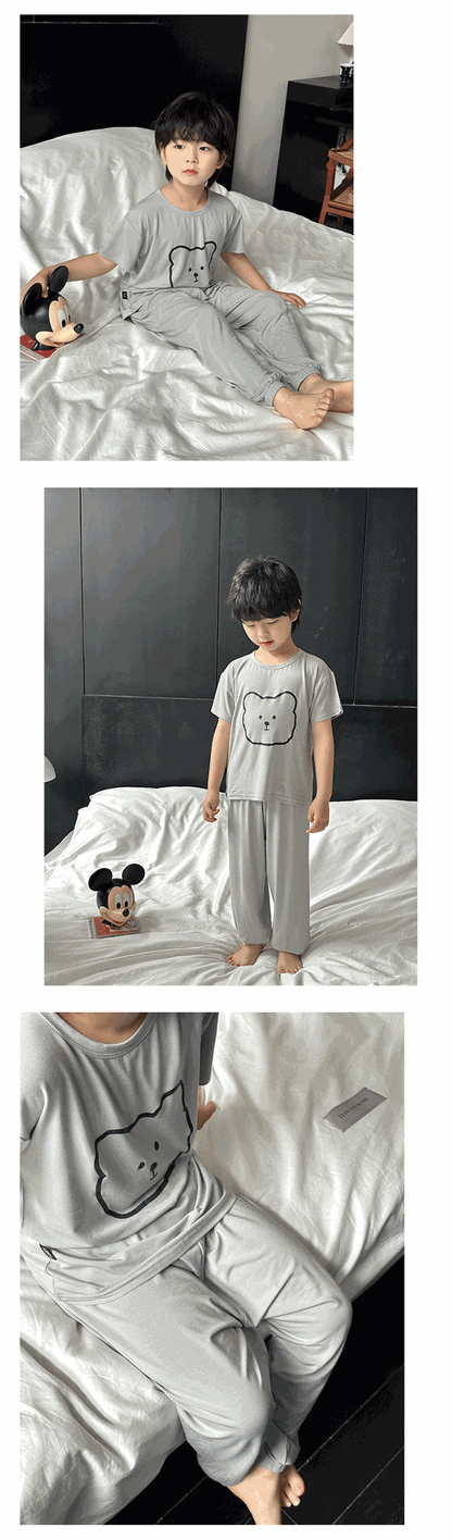 Children's Modal Pajamas Summer Thin Short-sleeved Trousers Ice Silk Middle-aged Boys and Girls Home Suit Summer