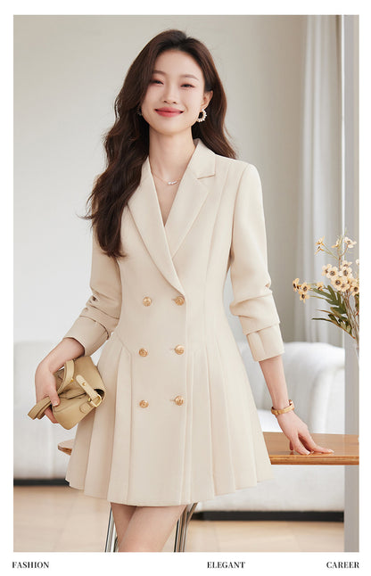French Hepburn Style Small Black Dress High Sense High Cold Royal Sister Fried Street Small Fragrance Style Pleated Professional Suit dress Summer