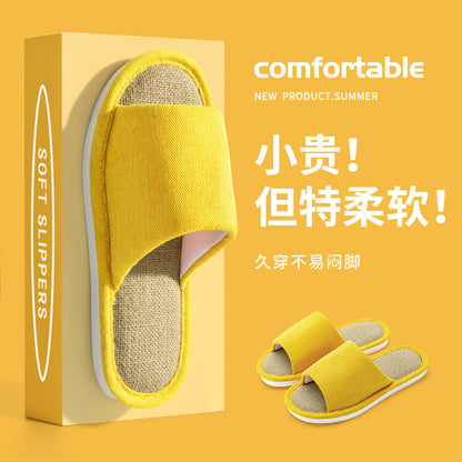 Linen Slippers for Women, Summer Breathable, Sweat-Absorbent, Non-Slip, Silent, Indoor Home Floor Cotton and Linen Slippers, Universal for All Seasons