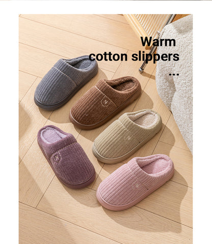 Women's Thick-Soled Winter Non-Slip Couple Indoor Warm Home Slippers with Fur for Men and Women