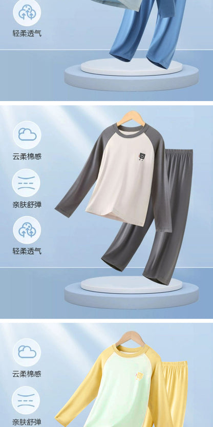 Children's Home Clothes Spring and Summer Modal Long Sleeve Trousers Pajamas suit Boys and Girls Shoulder Cooler Air-conditioning Clothes
