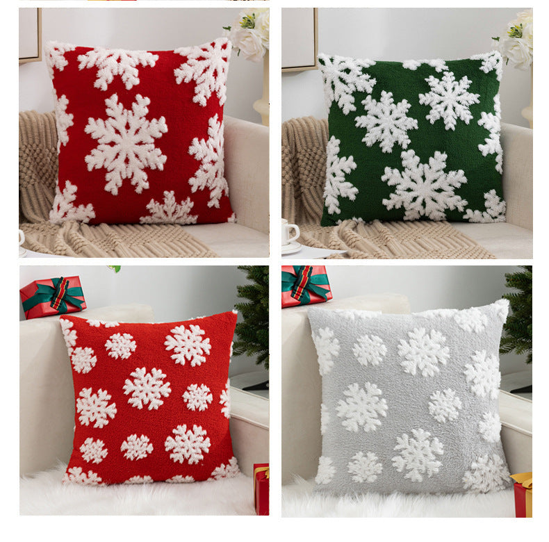 New Christmas Pillow Case Snowflake Velvet Jacquard Christmas Tree Elk Pillow Cushion Cross-border Holiday Decoration Cushion Cover