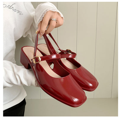 Southeast Asia New Style Baotou Wedge Buckle Fashion All-match Mary Jane Thick Heel Shallow Mouth Shoes for Women Summer