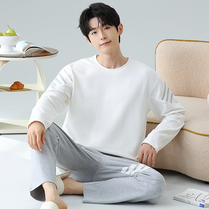 Plus Size 5XL 100% Cotton Men's Long-Sleeved Pajamas Spring & Fall Long-Sleeved 105kg Can Be Worn Outside Home Clothes Set