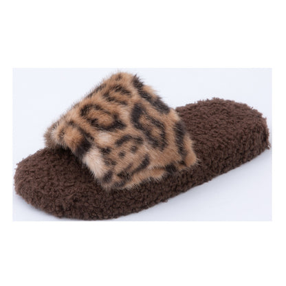 2025 Autumn and Winter Furry Slippers, Leopard Print, Retro Fashion, Home Lazy Soft Sole, Comfortable Home Slippers