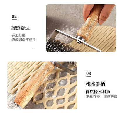 in stock Pizza Mesh Knife Pizza Tools Baking Tools Stainless Steel Wooden Handle Pizza Roller Knife Snack Hob