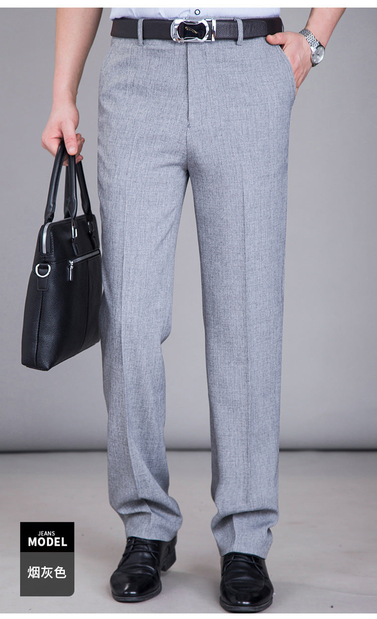 2025 New Summer Thin Mulberry Silk Middle-Aged Business Casual Straight Loose Wrinkle-Free Men's Pants