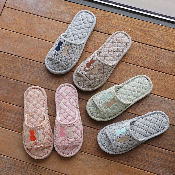 Baotou Spring & Fall Indoor Comfortable and Breathable Linen All Year Round Home Fabric Sandals for Women and Couples Floor Soft Bottom Home