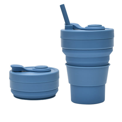 Cross-border folding cup outdoor travel convenient straw folding cup Silicone Collapsible Cup
