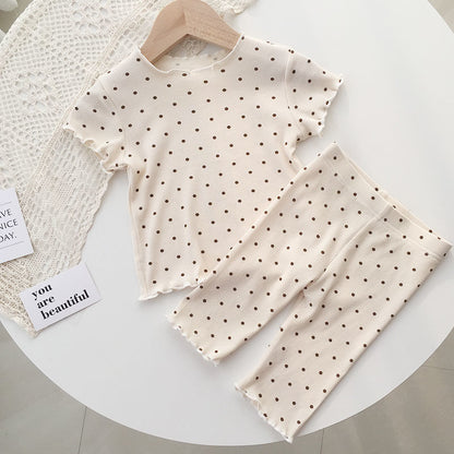 Children's Thin Short-Sleeved Air-Conditioned Clothing for Boys and Girls Summer Pajamas suit Can Wear Outfit Baby's Home Clothes Two-Piece Fashionable Set