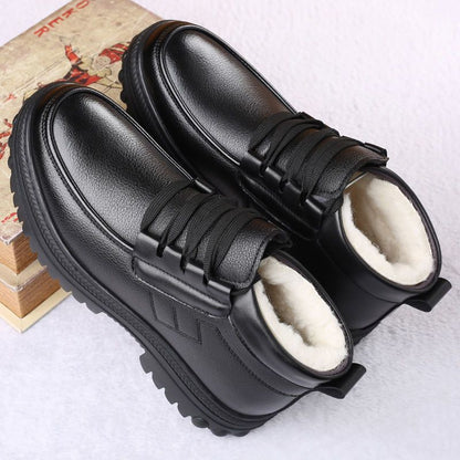 Men's Cotton Shoes Winter Fleece-lined Thickened Warm Real Cowhide Fleece Shoes Gao Bang Non-slip Deodorant Work Shoes Dad Shoes