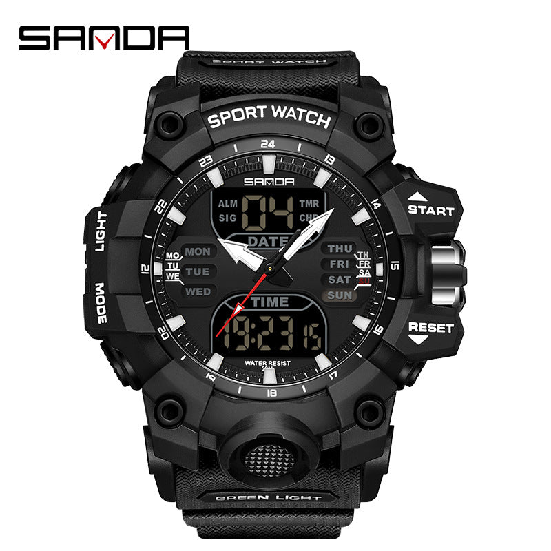 Sanda Hot-Selling Watch Korean Version Student Party Multi-Functional Waterproof Alarm Clock Electronic Watch Cool Dual Display Luminous Sports Watch by PDG ibma