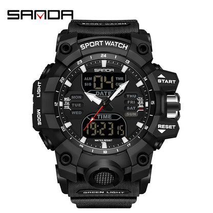 Sanda Hot-Selling Watch Korean Version Student Party Multi-Functional Waterproof Alarm Clock Electronic Watch Cool Dual Display Luminous Sports Watch by PDG ibma