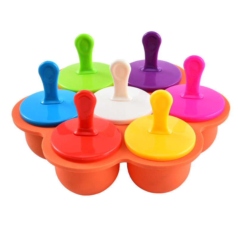 7-hole silicone food supplement box with lid ice cube children's fruit snack food supplement box sealed fresh-keeping box ice hockey mold
