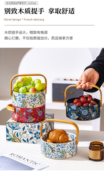 French Style Fruit Plate High-end Exquisite and High-value Fruit Plate Living Room Coffee Table Household Afternoon Tea Dim & Cam Plate Ceramic Basket