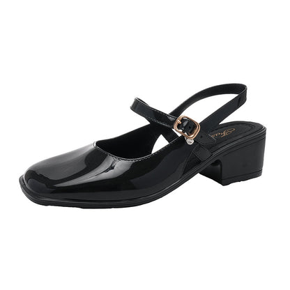 Cross-border Square Thick Heeled Baotou Sandals Women's 2025 Foreign Trade New Summer Fashion Women's Shoes Mary Jane Shallow Mouth Shoes